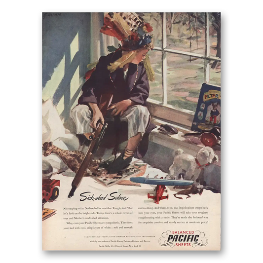 1946 Pacific Sheets Sick Abed Solace No Romping Today Vintage Magazine Print Ad