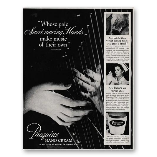 1946 Pacquins Hand Cream Sweet Moving Hands Make Music Vintage Magazine Print Ad