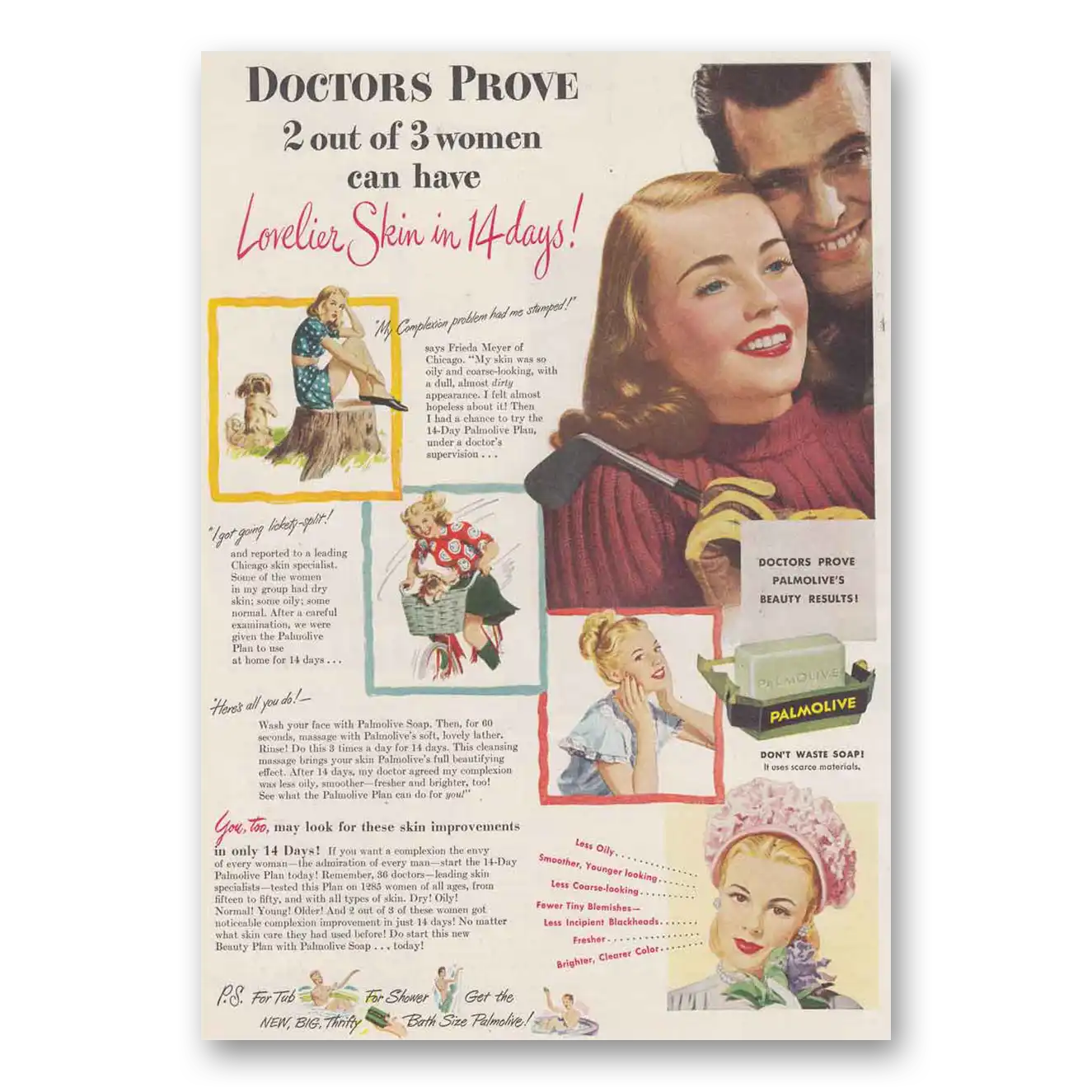 1946 Palmolive Soap Lovelier Skin Vintage Magazine Print Ad