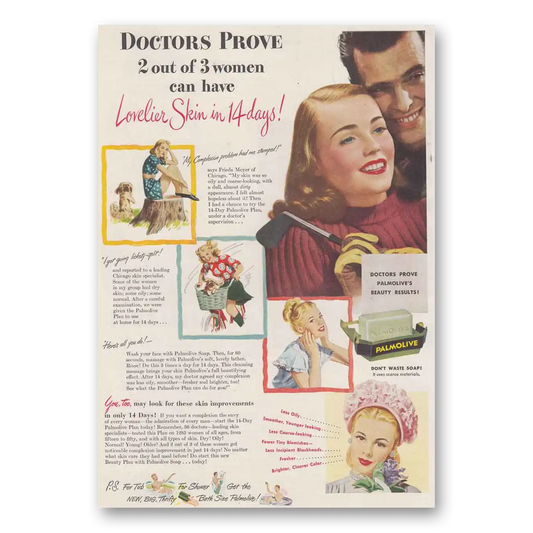 1946 Palmolive Soap Lovelier Skin Vintage Magazine Print Ad