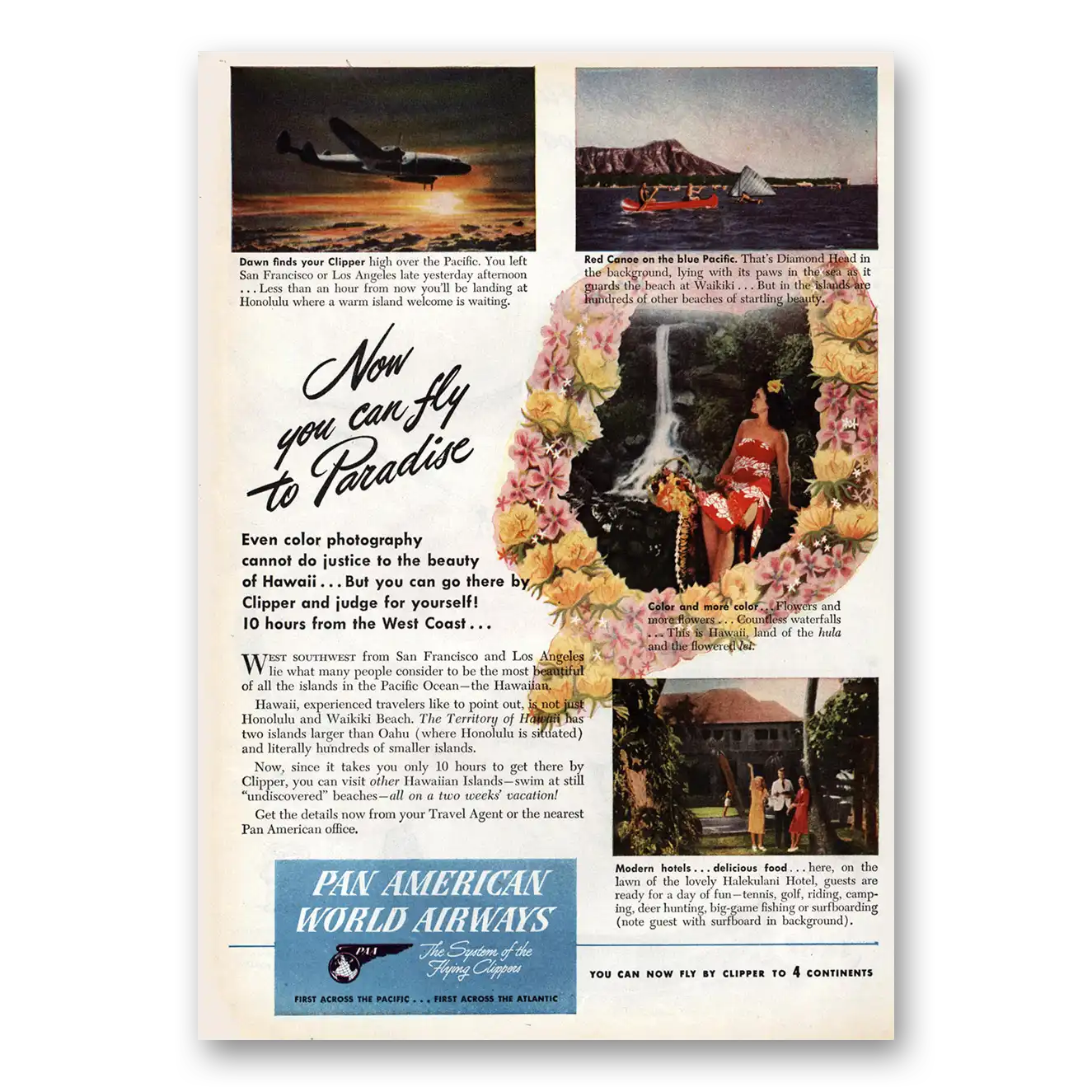 1946 Pan Am Fly to Paradise Vintage Magazine Print Ad