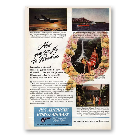 1946 Pan Am Fly to Paradise Vintage Magazine Print Ad