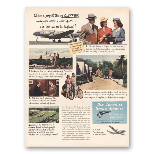 1946 Pan Am Perfect Trip by Clipper Vintage Magazine Print Ad