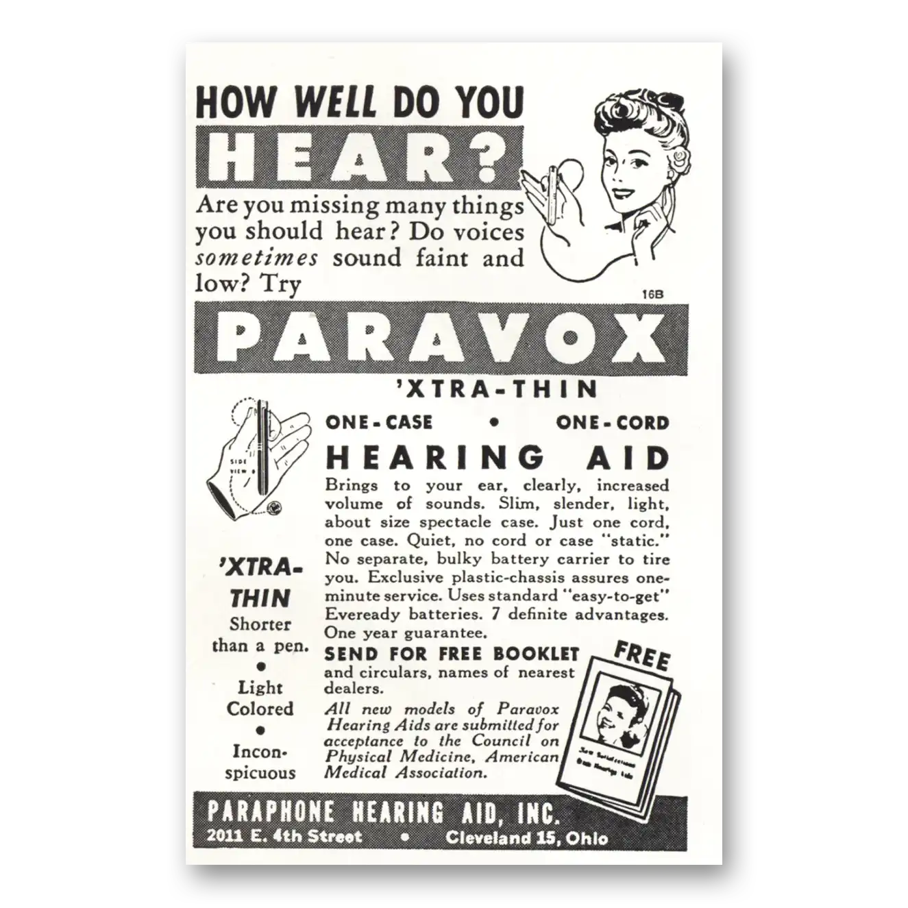 1946 Paravox Hearing Aid How Well Do You Hear Vintage Magazine Print Ad