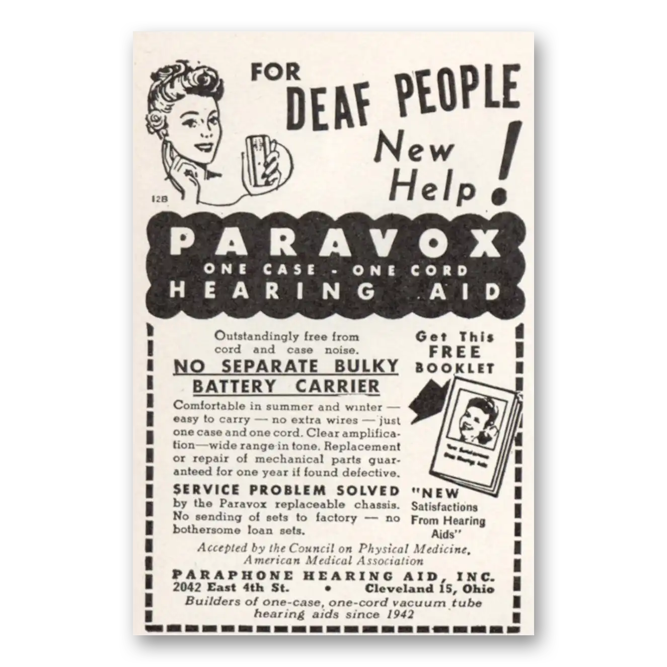 1946 Paravox Hearing Aid Deaf People New Help Vintage Magazine Print Ad