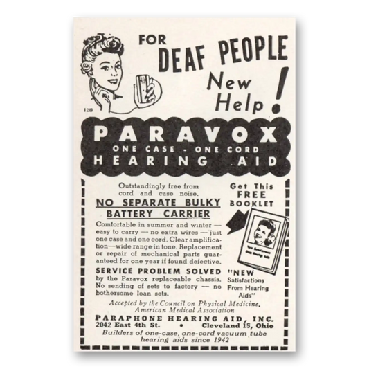 1946 Paravox Hearing Aid Deaf People New Help Vintage Magazine Print Ad