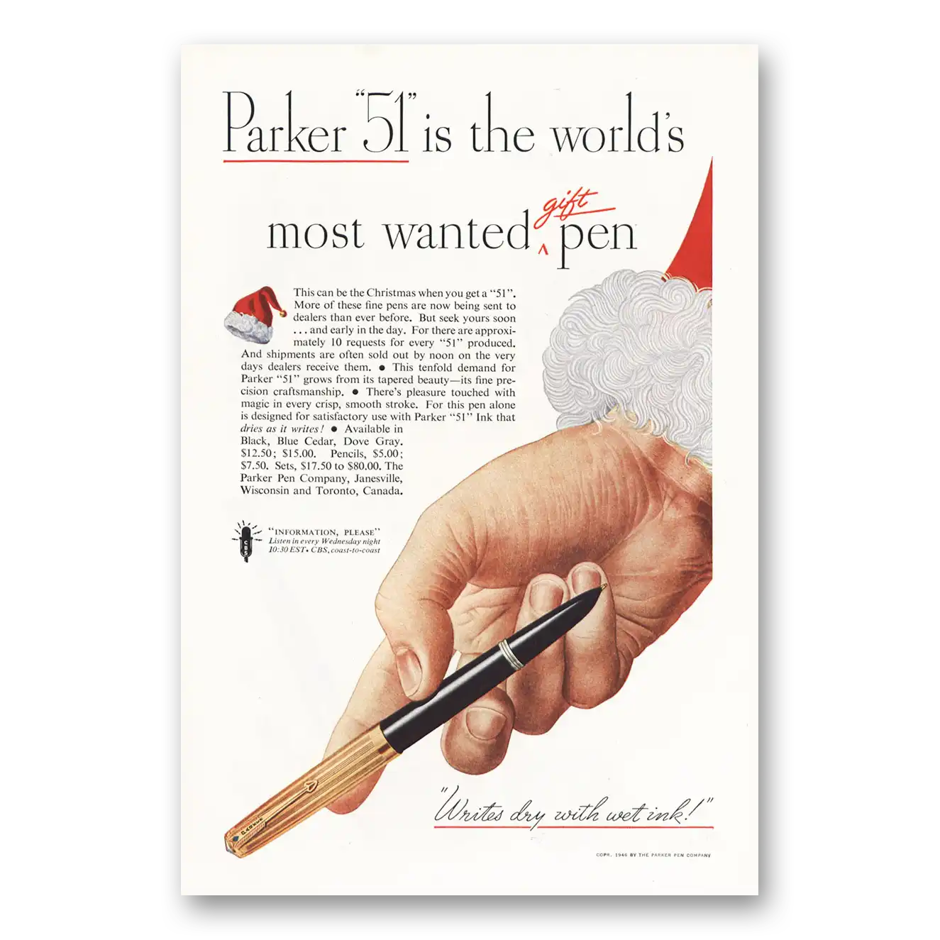 1946 Parker 51 Pen Most Wanted Gift Pen Vintage Magazine Print Ad