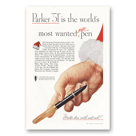 1946 Parker 51 Pen Most Wanted Gift Pen Vintage Magazine Print Ad