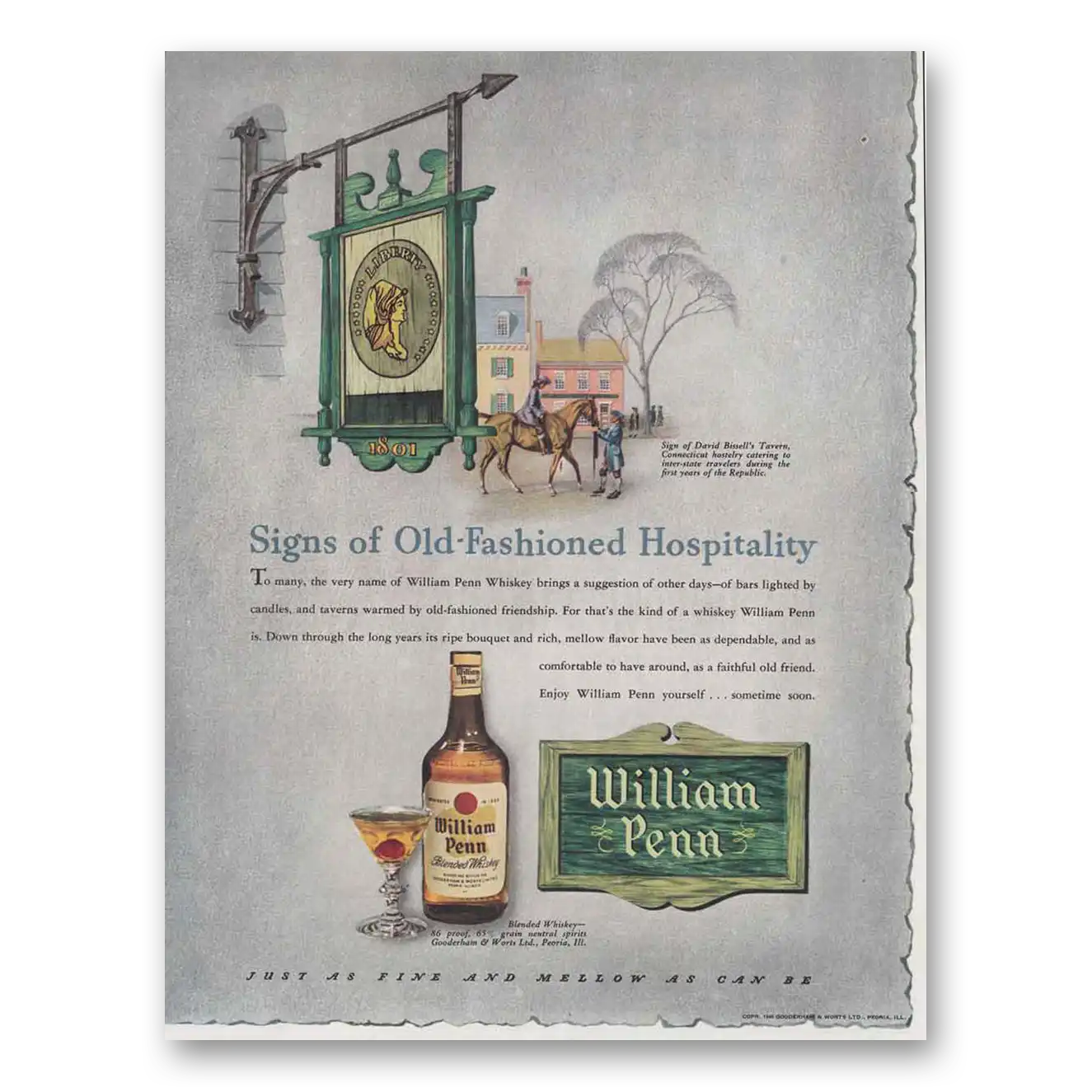 1946 William Penn Whiskey Signs of Old Fashioned Hospitality Vintage Magazine Print Ad