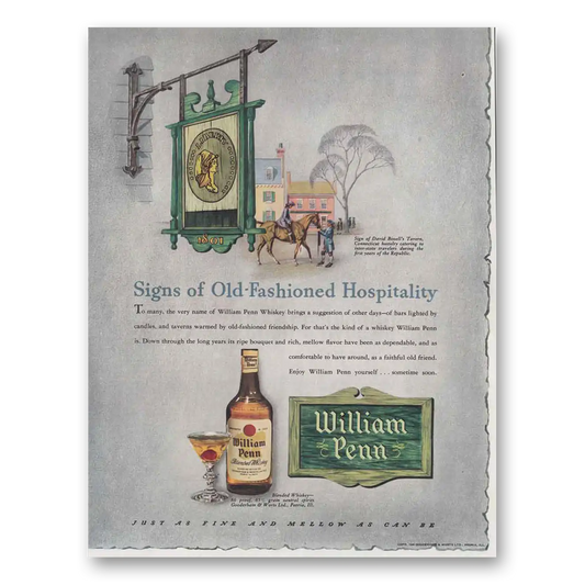 1946 William Penn Whiskey Signs of Old Fashioned Hospitality Vintage Magazine Print Ad