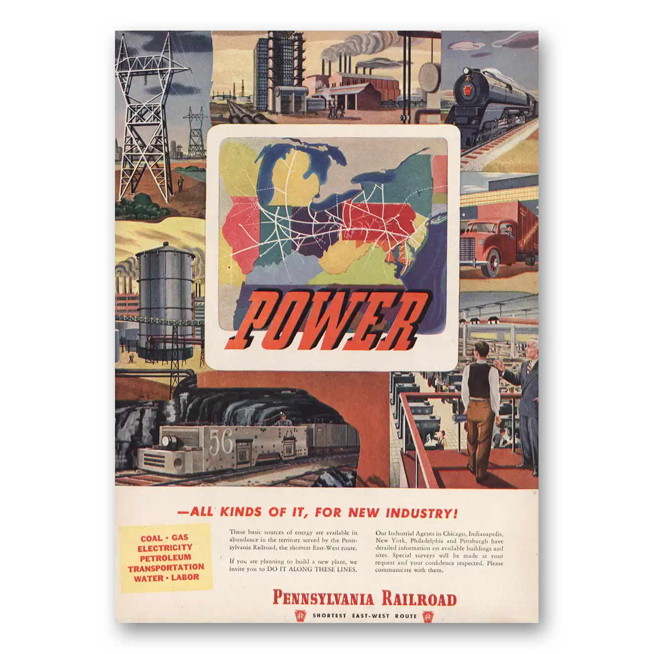 1946 Pennsylvania Railroad Power All Kinds of It Vintage Magazine Print Ad