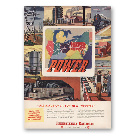 1946 Pennsylvania Railroad Power All Kinds of It Vintage Magazine Print Ad