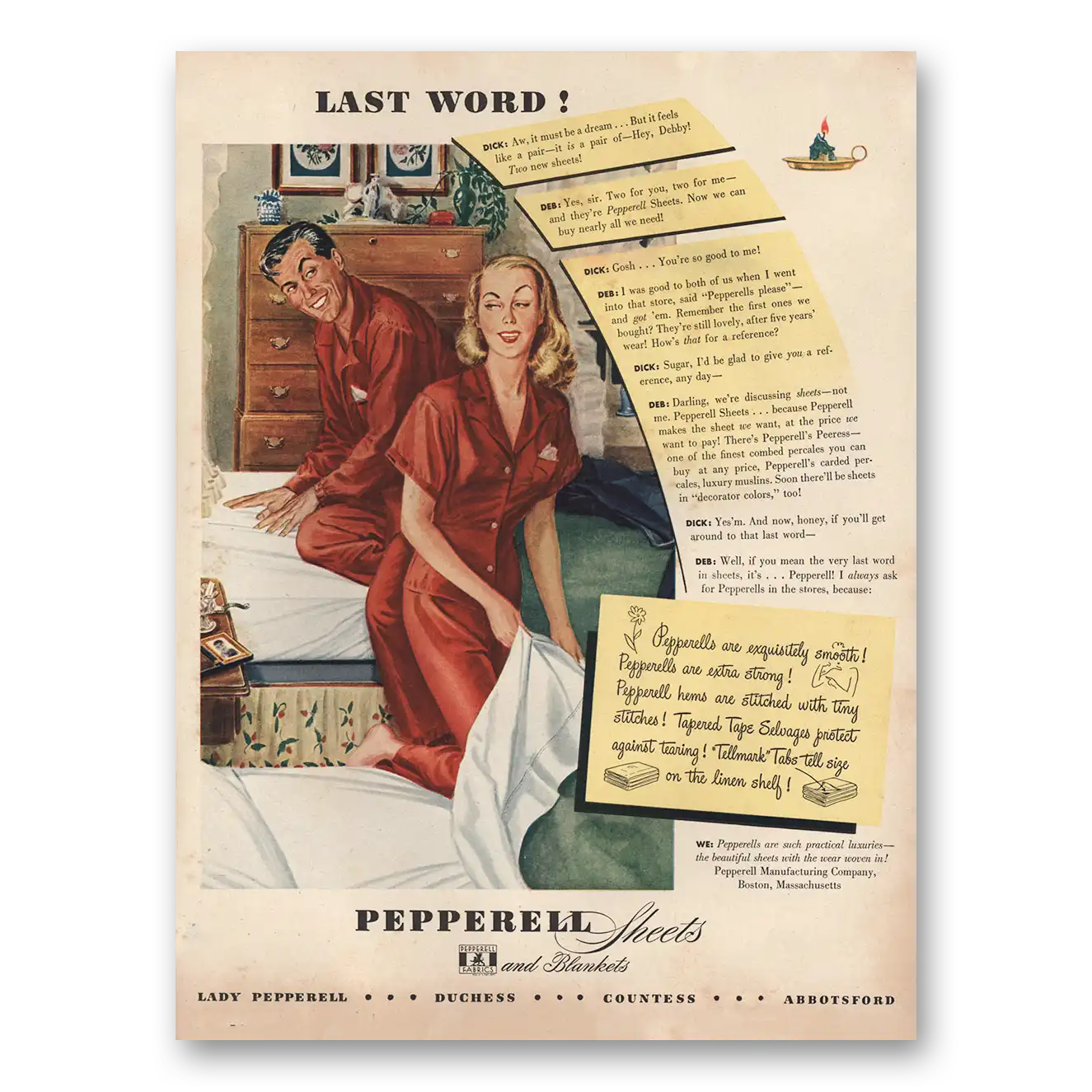 1946 Pepperell Sheets Last Word Vintage Magazine Print Ad