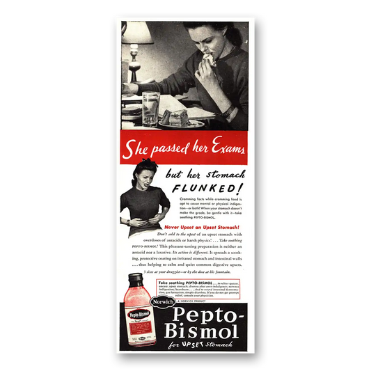 1946 Pepto Bismol She Passed Her Exams Vintage Magazine Print Ad