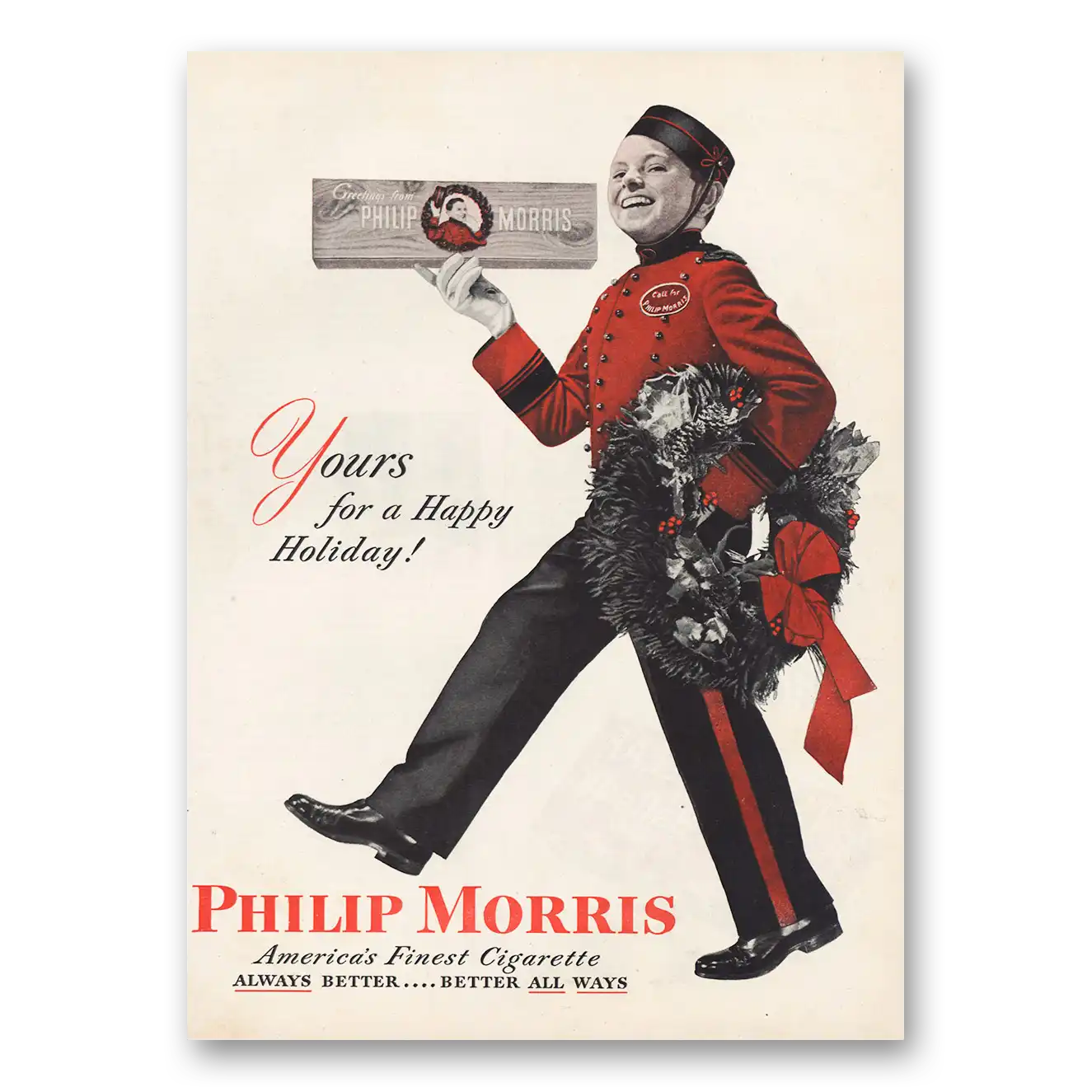 1946 Philip Morris Cigarettes Yours for a Happy Holiday Vintage Magazine Print Ad