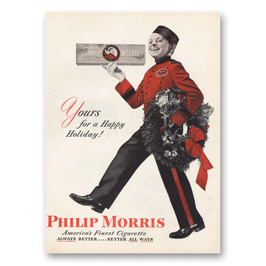 1946 Philip Morris Cigarettes Yours for a Happy Holiday Vintage Magazine Print Ad