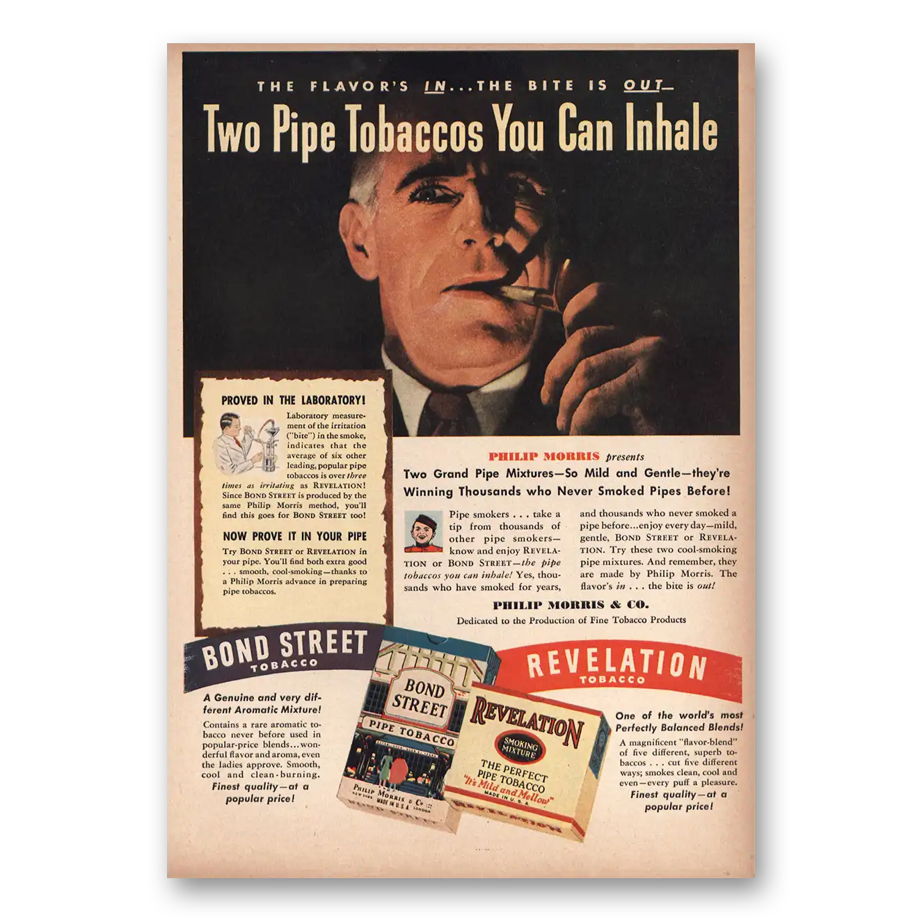 1946 Bond Street Tobacco Pipe Tobaccos You Can Inhale Vintage Magazine Print Ad