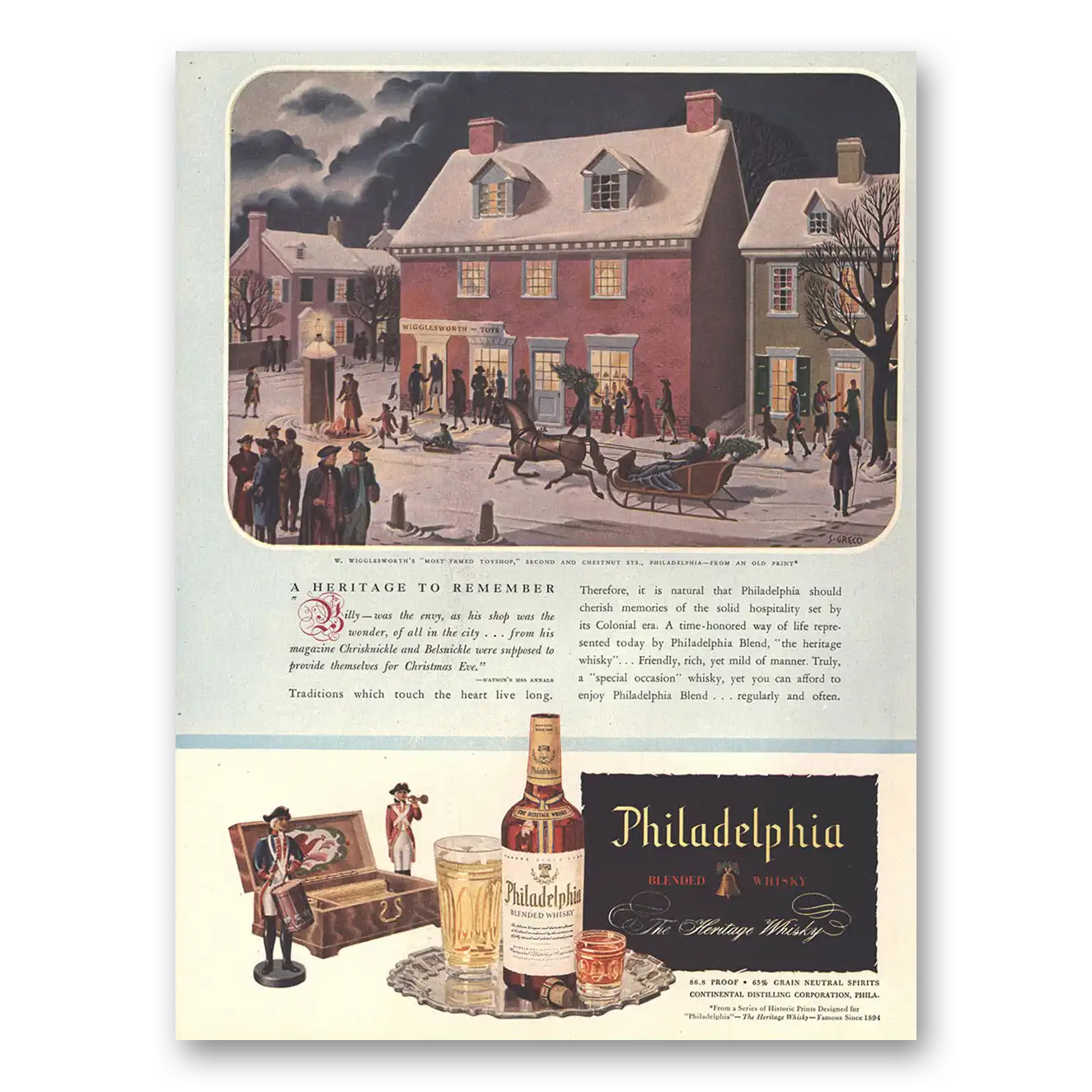 1946 Philadelphia Blended Whisky Wigglesworths Most Famed Toyshop Vintage Magazine Print Ad