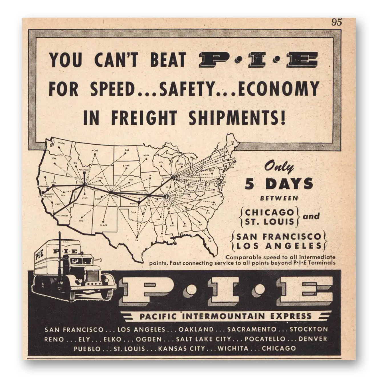 1946 Pacific Intermountain Express PIE Speed Safety Economy Vintage Magazine Print Ad