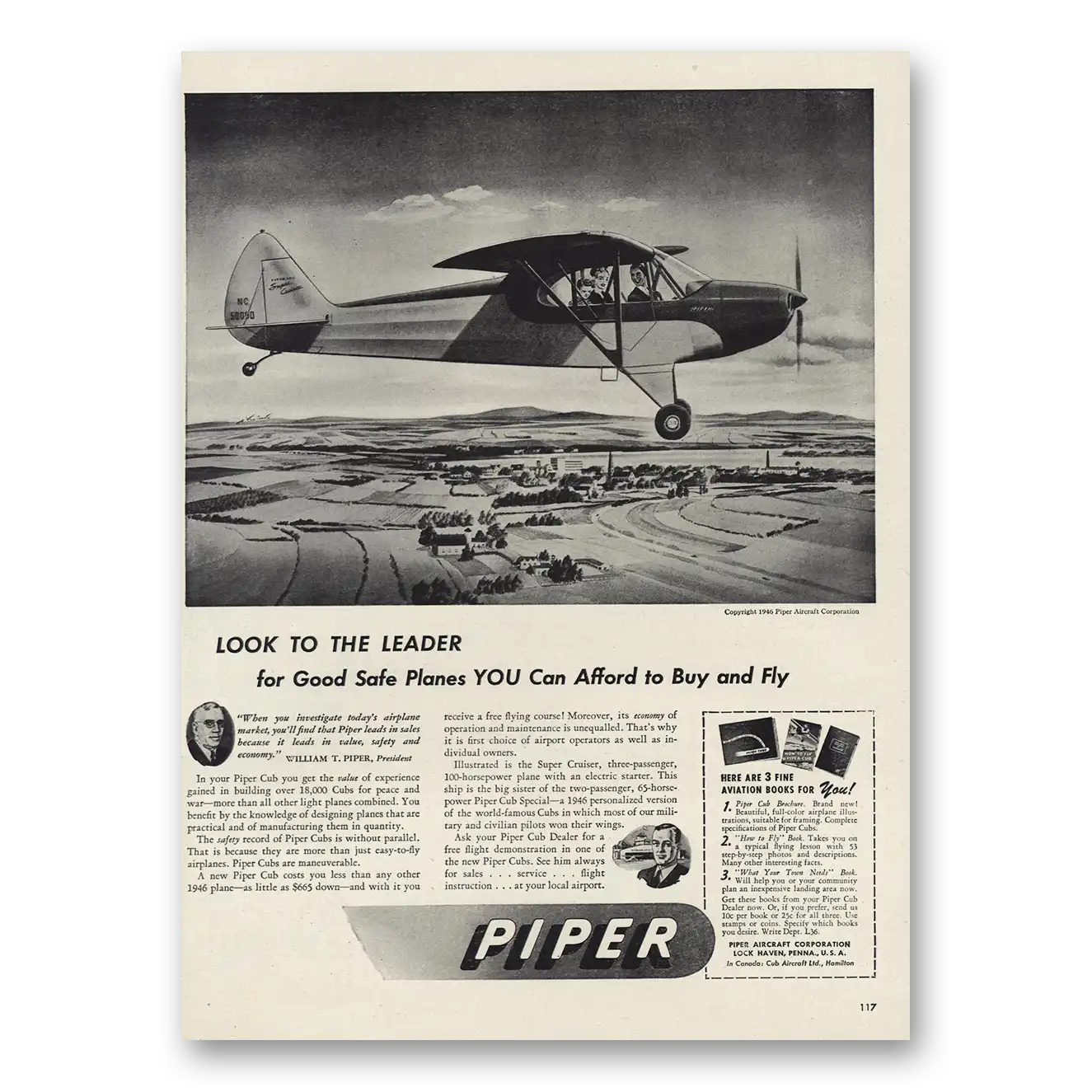 1946 Piper Cub Look to the Leader Vintage Magazine Print Ad