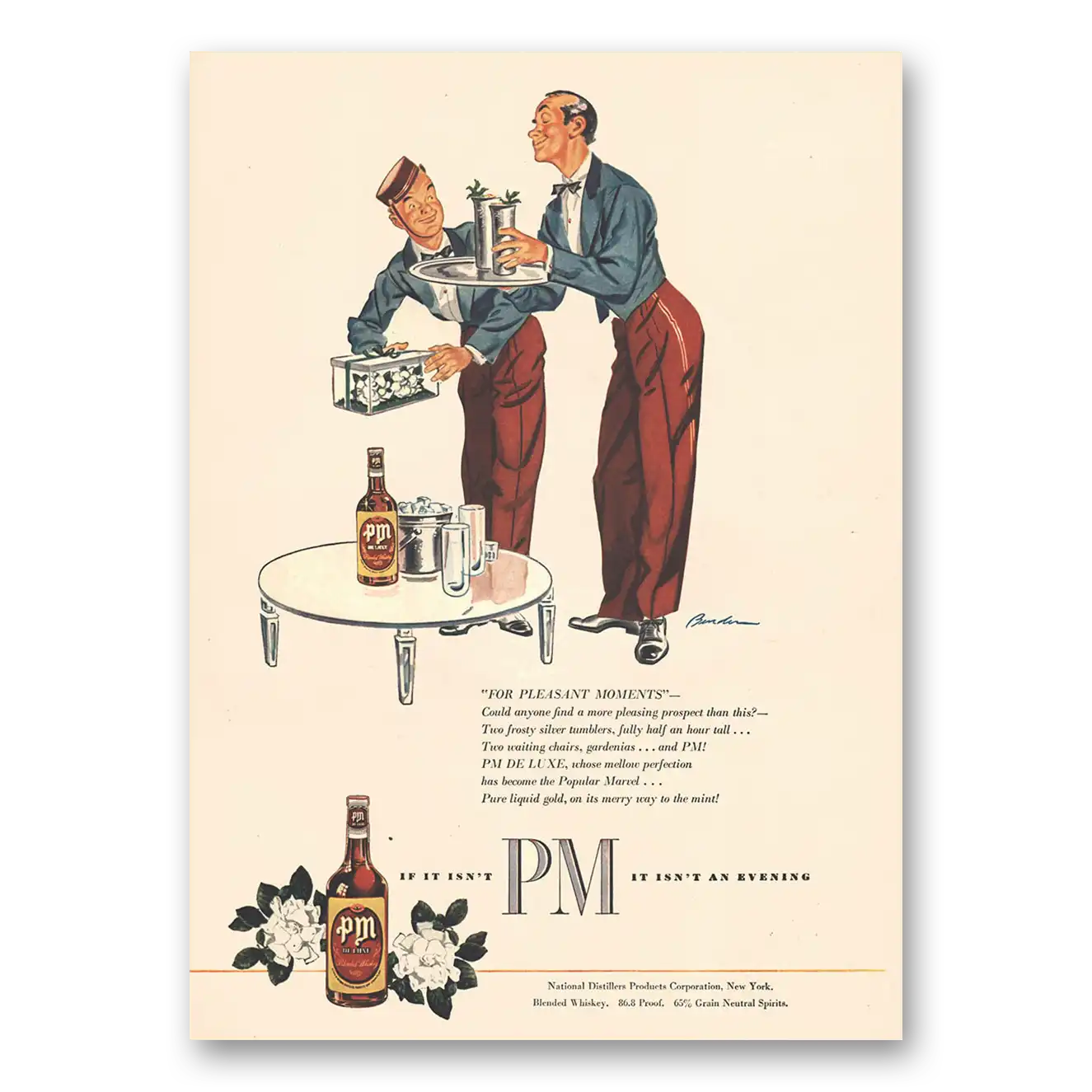 1946 PM Whiskey For Pleasant Moments Vintage Magazine Print Ad