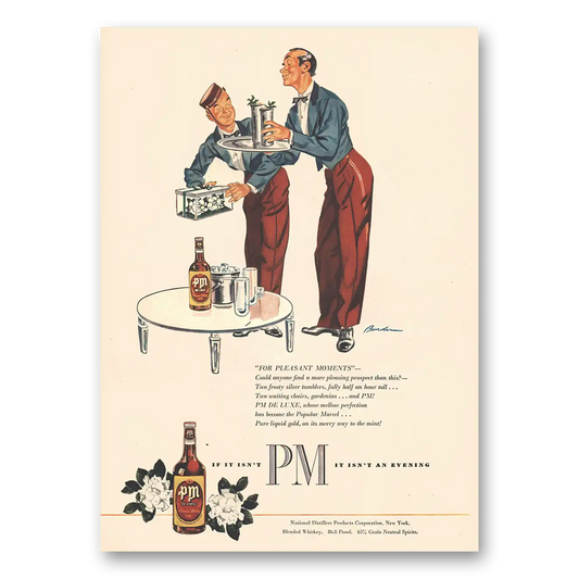 1946 PM Whiskey For Pleasant Moments Vintage Magazine Print Ad