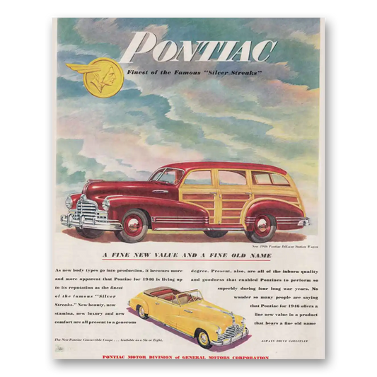 1946 Pontiac Station Wagon Finest of the Famous Silver Streaks Vintage Magazine Print Ad
