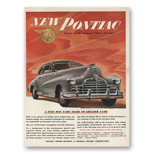 1946 Pontiac Silver Streak Fine Old Name Soars to Greater Fame Vintage Magazine Print Ad