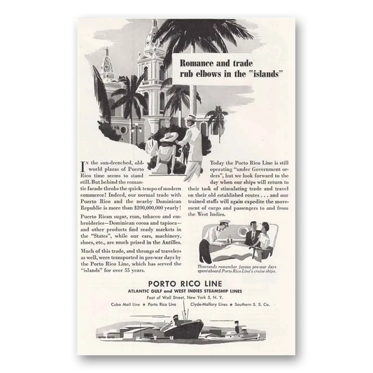 1946 Porto Rico Line Romance and Trade Rub Elbows Vintage Magazine Print Ad