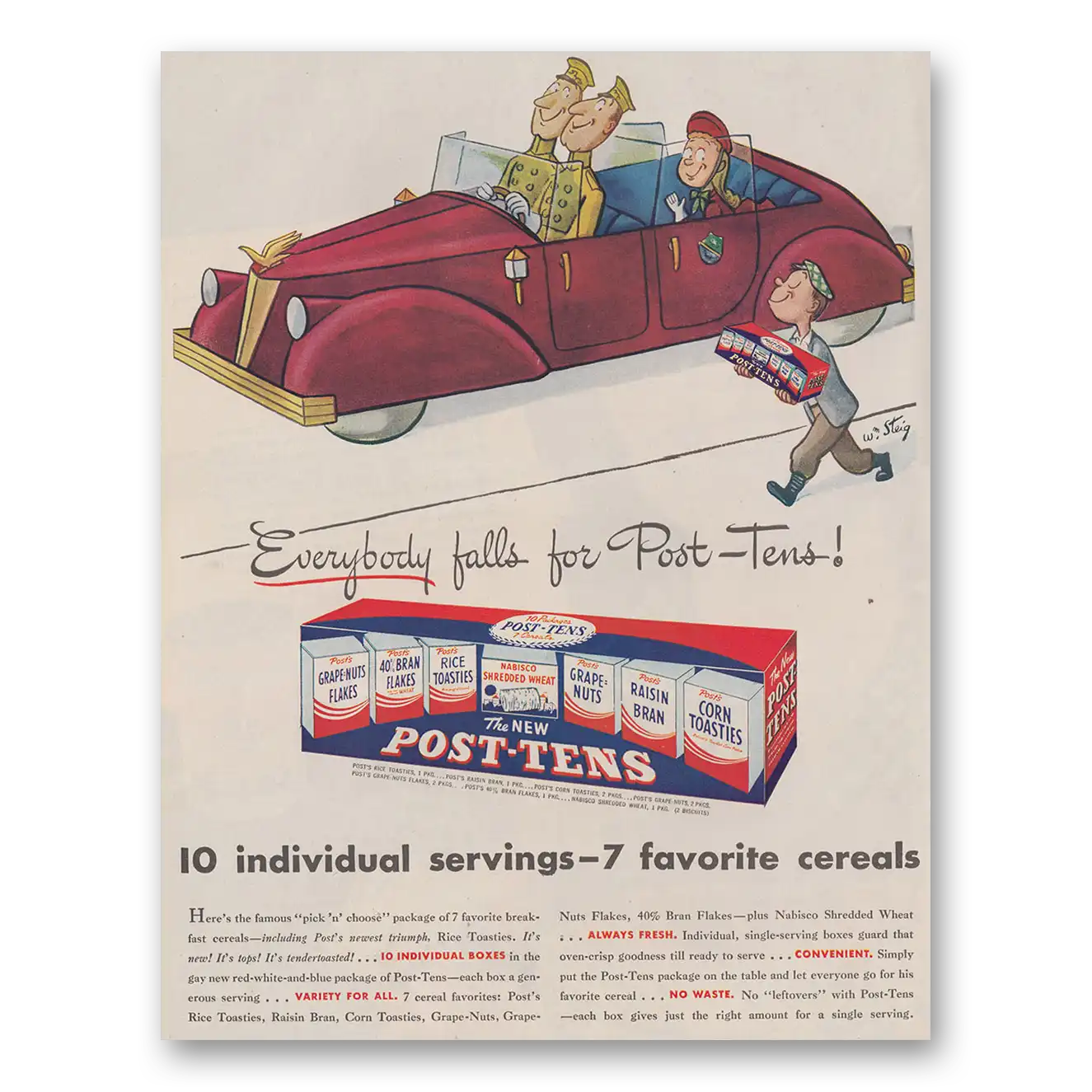 1946 Post Tens Cereal Everybody Falls for Post Tens Vintage Magazine Print Ad