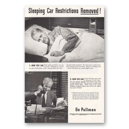 1946 Pullman Sleeping Car Restrictions Removed Vintage Magazine Print Ad