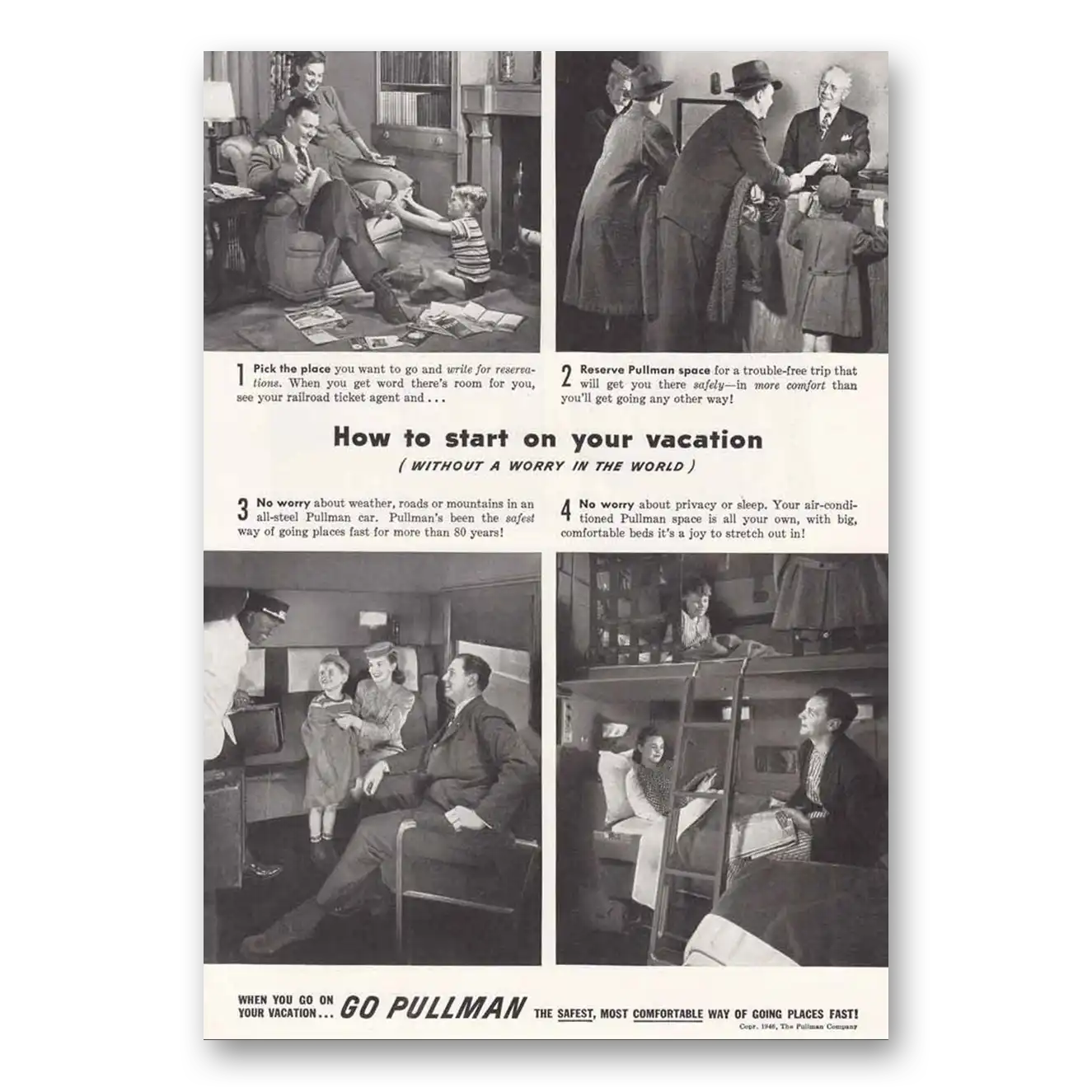 1946 Pullman How to Start on Your Vacation Vintage Magazine Print Ad