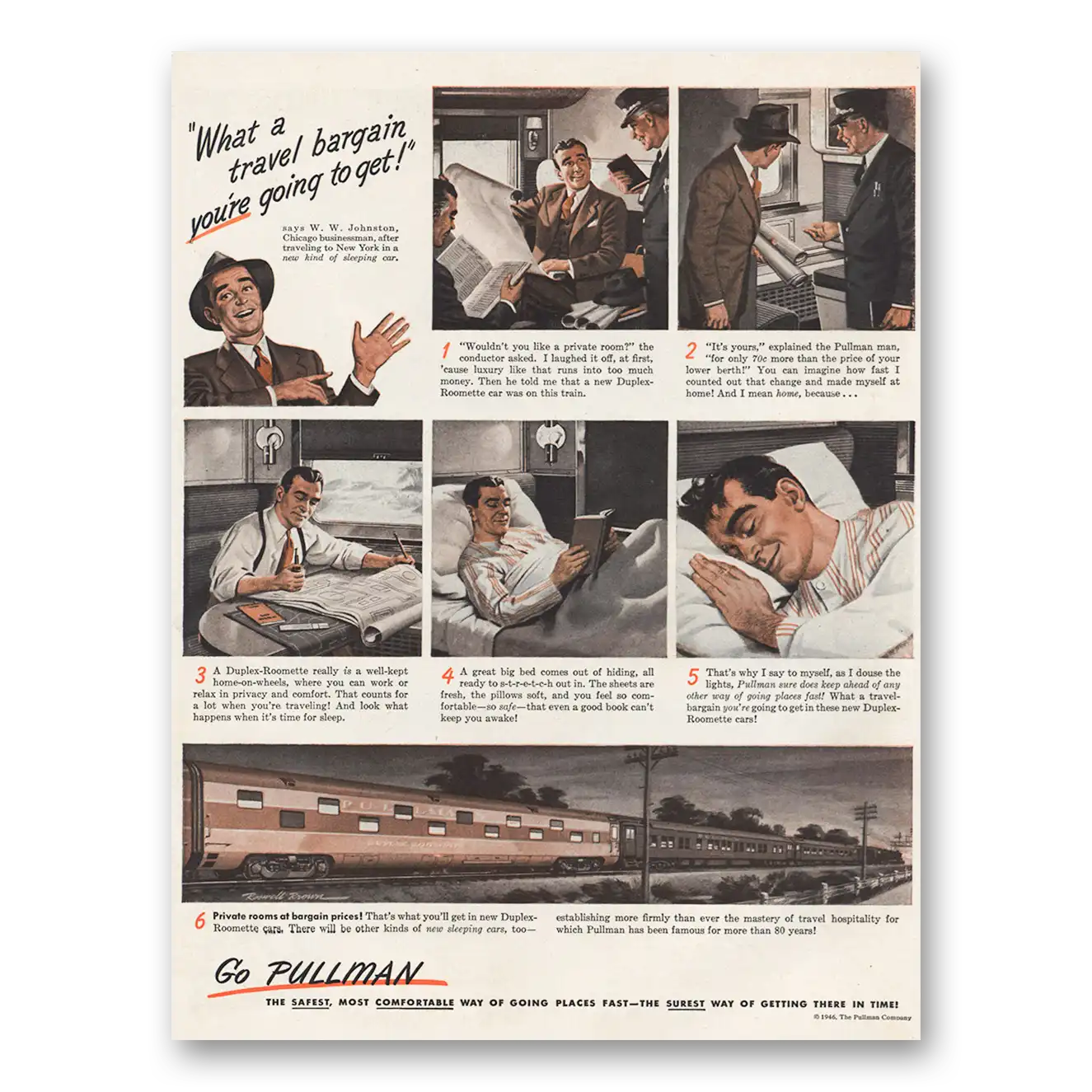 1946 Pullman What a Travel Bargain You're Going to Get Vintage Magazine Print Ad