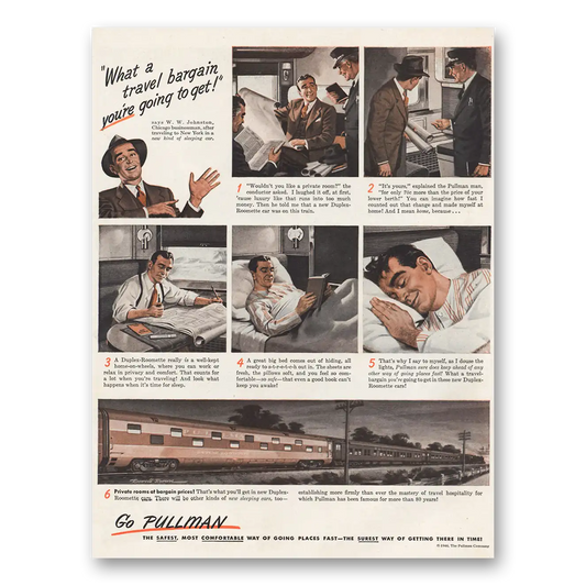 1946 Pullman What a Travel Bargain You're Going to Get Vintage Magazine Print Ad