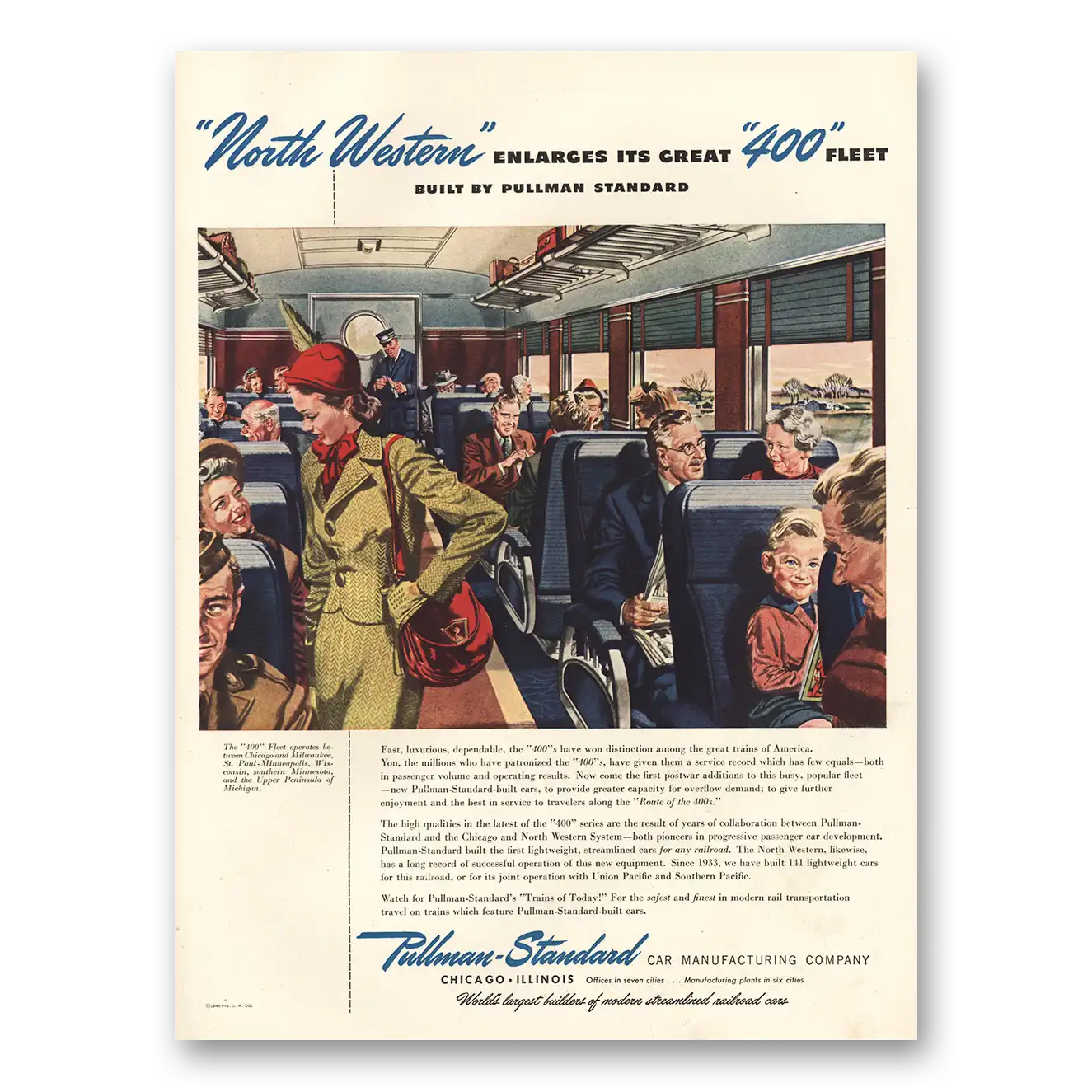 1946 Pullman North Western Enlarges 400 Vintage Magazine Print Ad