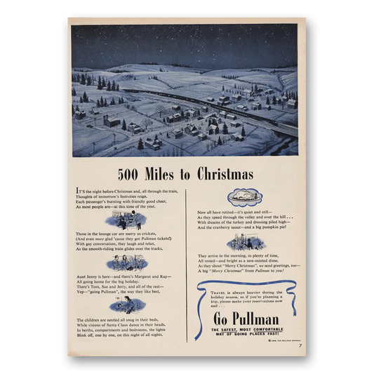 1946 Pullman 500 Miles to Christmas Vintage Magazine Print Ad