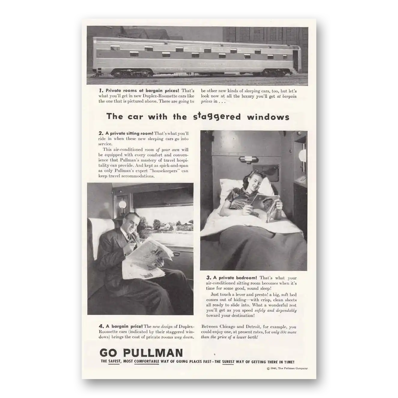 1946 Pullman Car with the Staggered Windows Vintage Magazine Print Ad