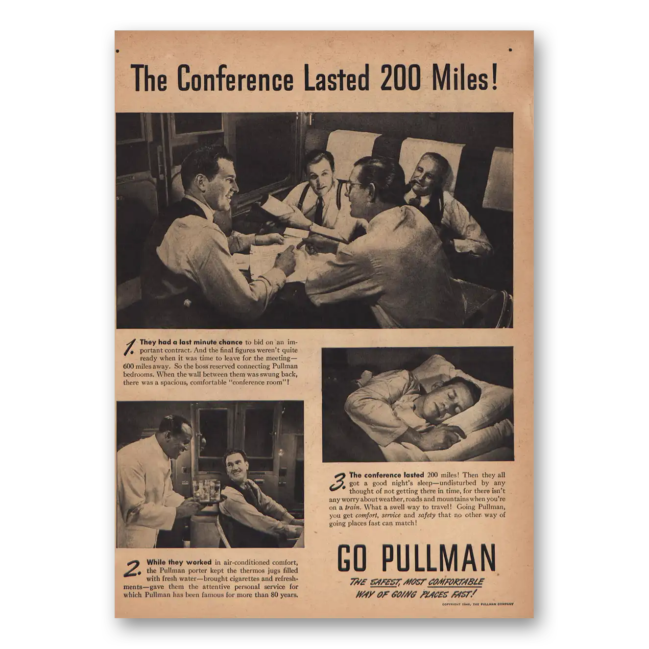 1946 Pullman Conference Lasted 200 Miles Vintage Magazine Print Ad