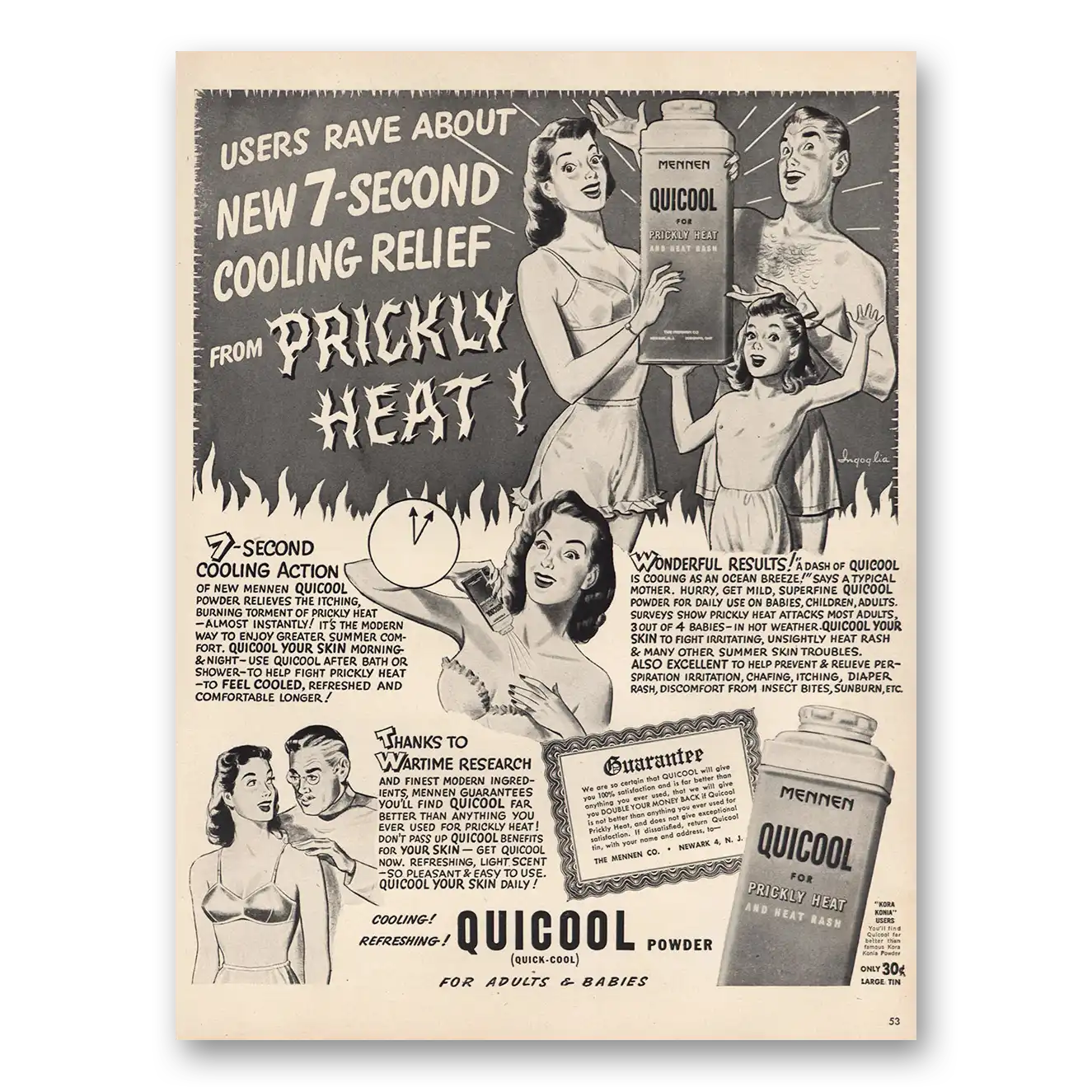 1946 Mennen Quicool Prickly Heat Vintage Magazine Print Ad