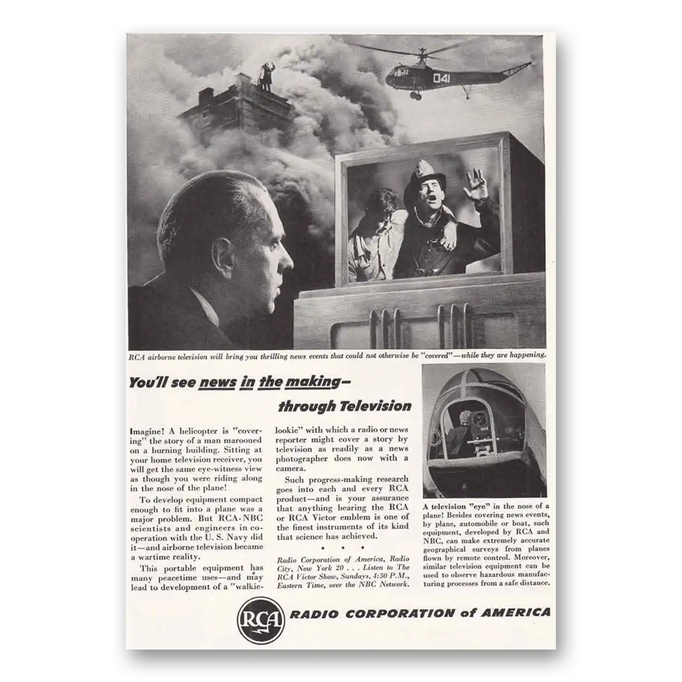 1946 RCA Airborne Television News in the Making Vintage Magazine Print Ad