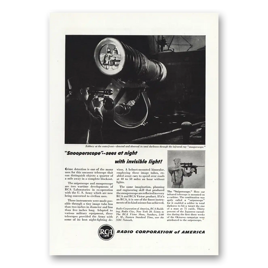 1946 RCA Snooperscope Sees At Night Vintage Magazine Print Ad