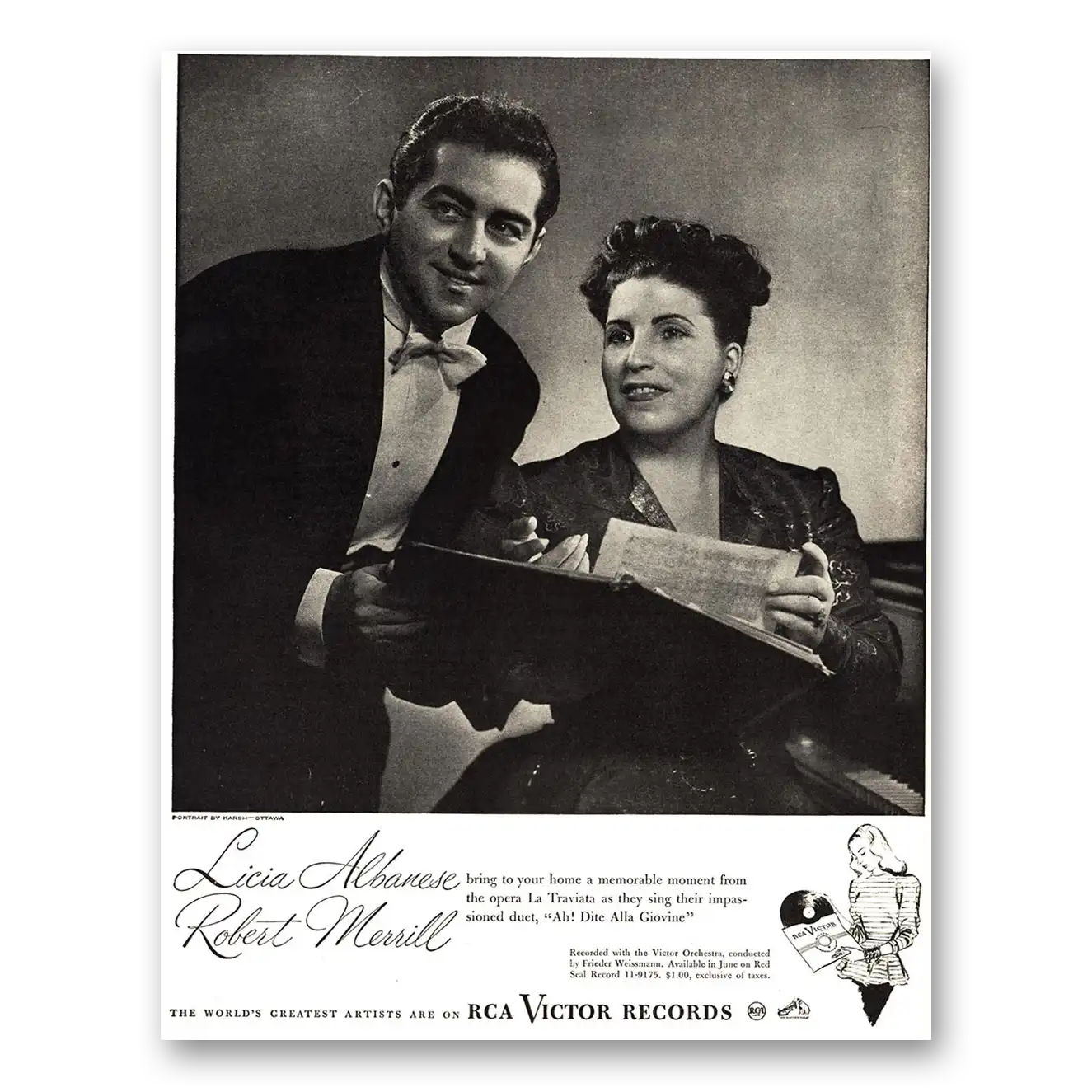 1946 RCA Victor Records Licia Albanese Robert Merrill Vintage Magazine Print Ad