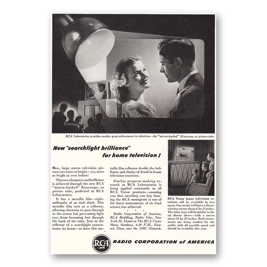 1946 RCA Mirror Backed Kinescope Searchlight Brilliance Vintage Magazine Print Ad