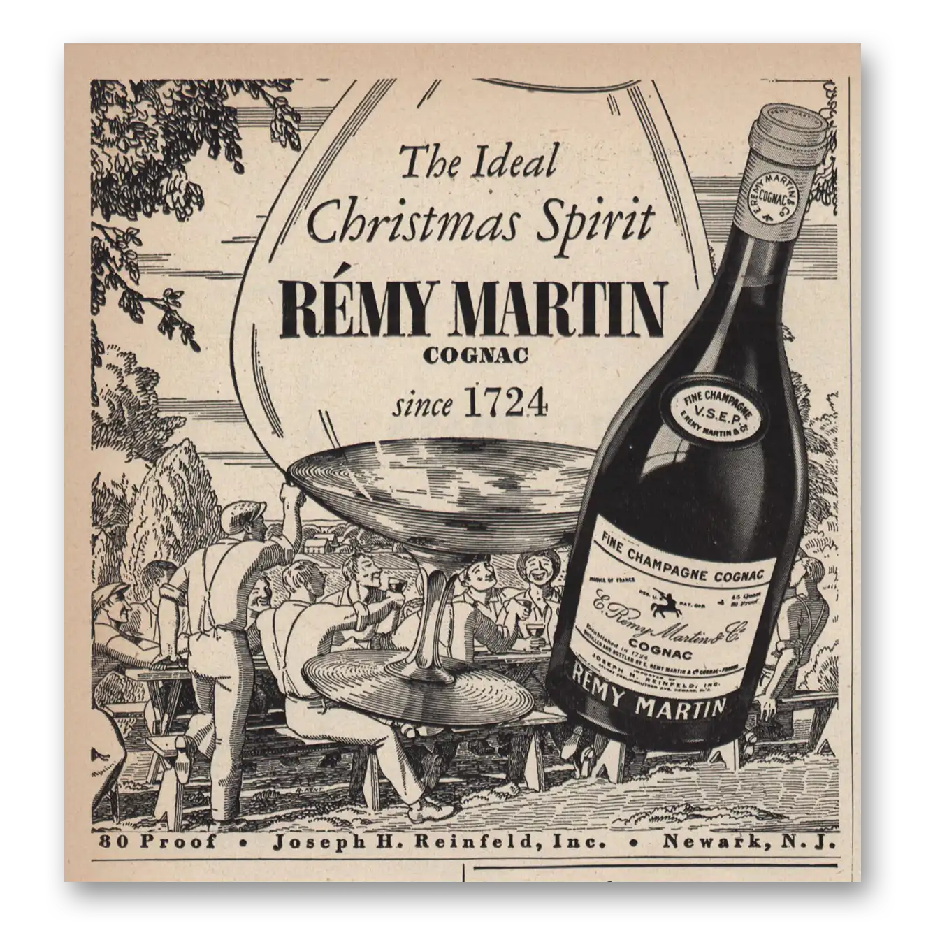 1946 Remy Martin Ideal Christmas Spirit Vintage Magazine Print Ad