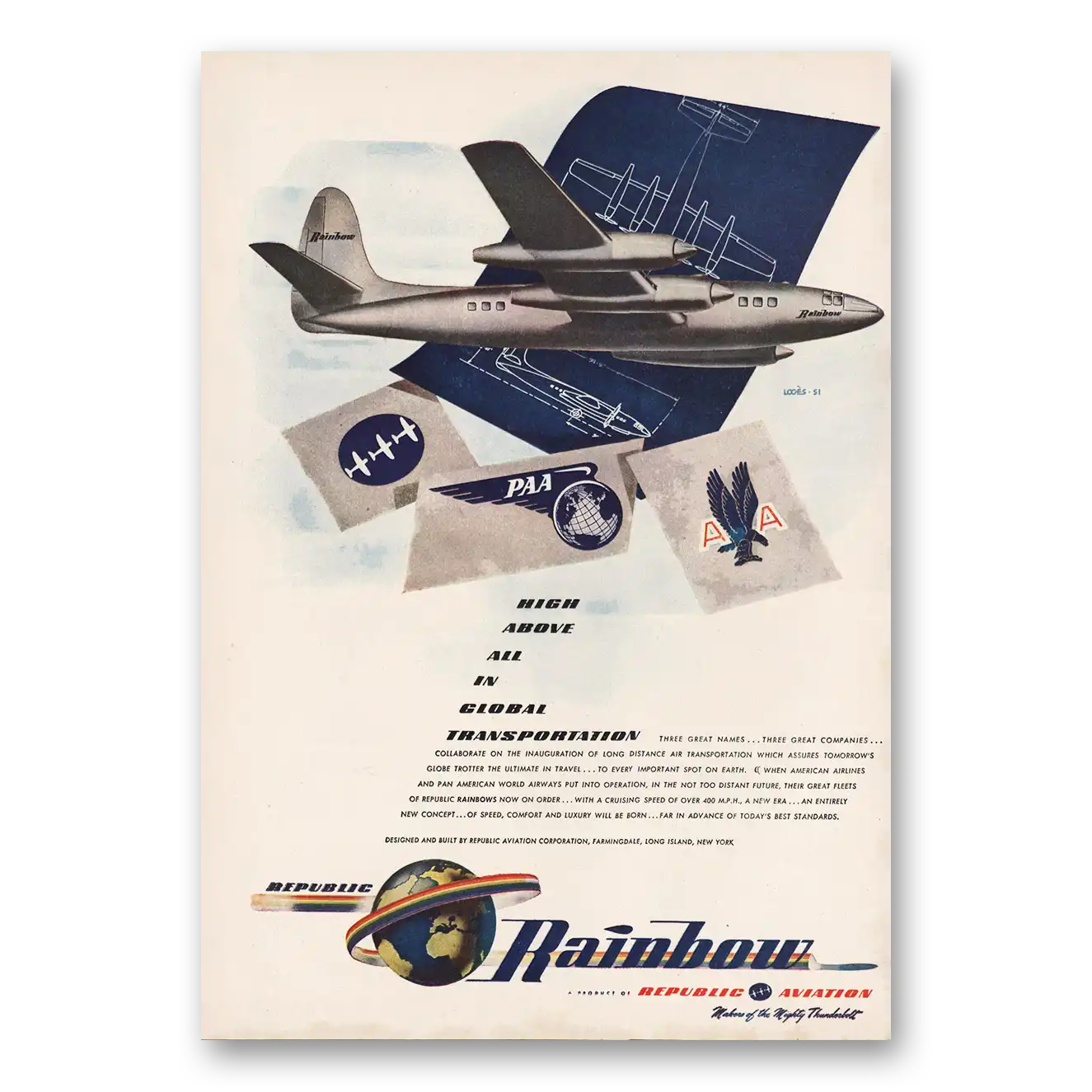 1946 Republic Aviation High Above All Global Transportation Vintage Magazine Print Ad