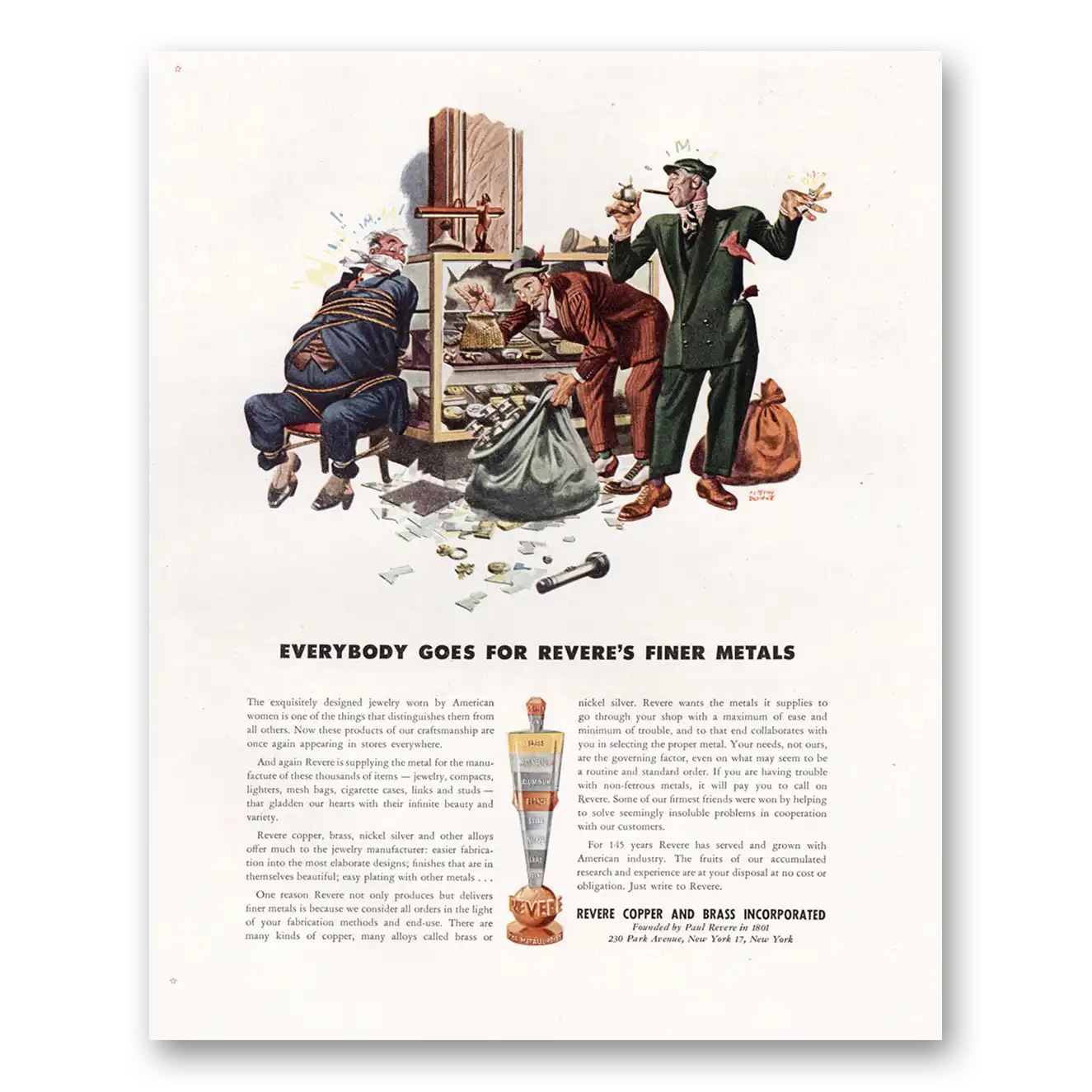 1946 Revere Copper + Brass Everybody Goes for Reveres Finer Metals Vintage Magazine Print Ad