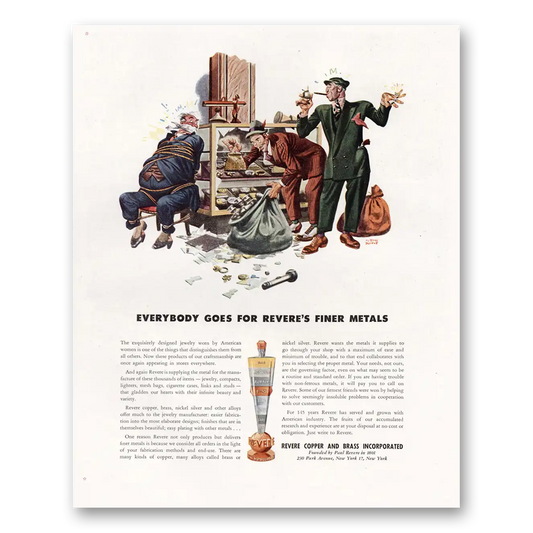 1946 Revere Copper + Brass Everybody Goes for Reveres Finer Metals Vintage Magazine Print Ad