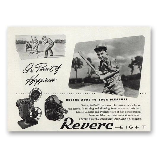 1946 Revere Camera Pursuit of Happiness Baseball Vintage Magazine Print Ad