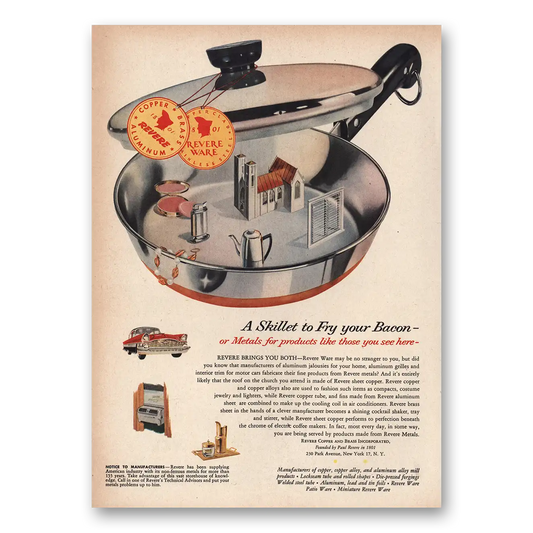 1956 Revere Ware Skillet To Fry Your Bacon Vintage Magazine Print Ad