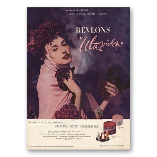 1946 Revlon Ultra Violet Unearthly Violet Fired With Rubies Vintage Magazine Print Ad